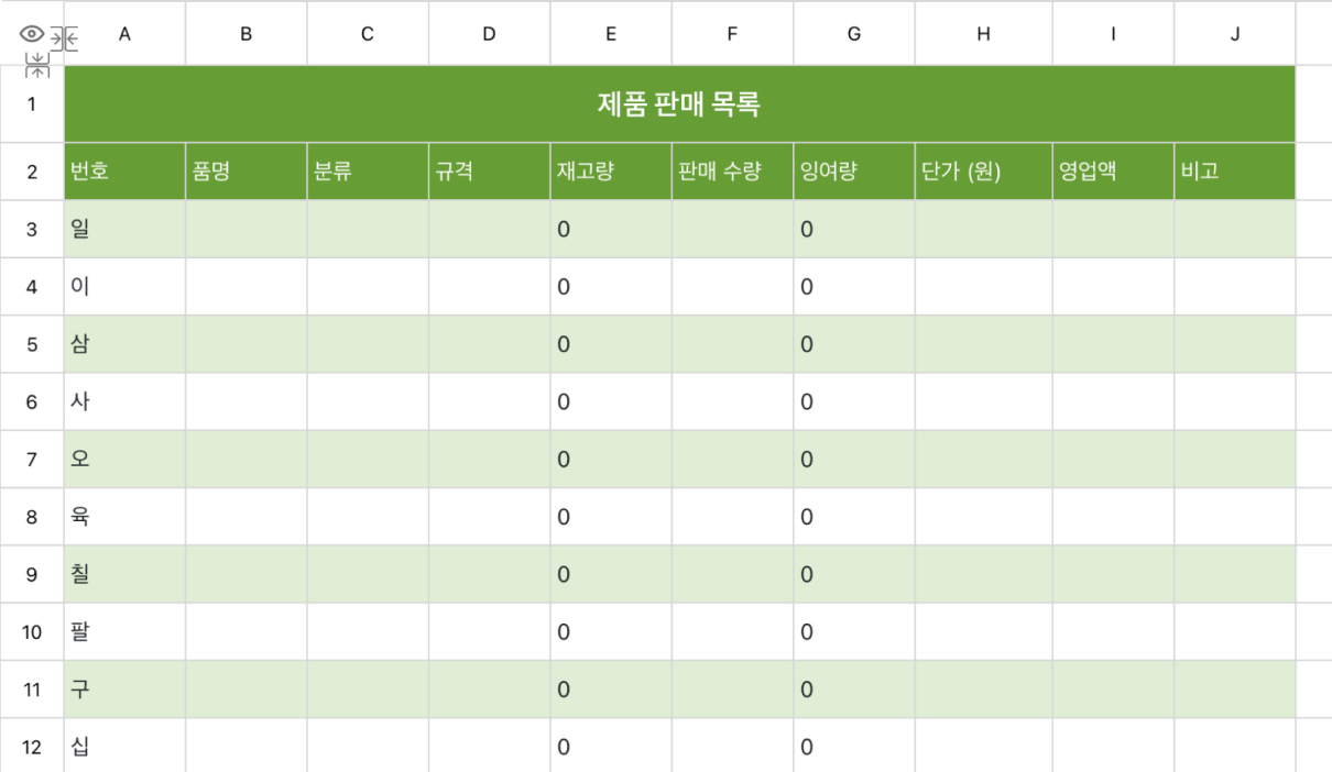 제품 판매 목록 1